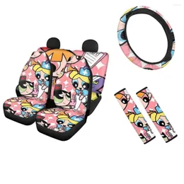 Car Seat Covers Interior Of Witch Little Girl Flower Auto Decor Steering Wheel Cover Seatbelt Shoulder Strap