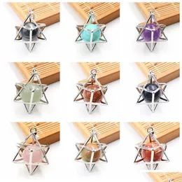 Pendant Necklaces Eight Pointed Star Necklace 3D Geometry With Natural Stone For Men And Women Drop Delivery Jewelry Pendants Dhjt2