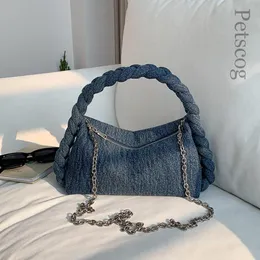 Kvällspåsar Kain denim Tas Tangan Wanita Lembut Tali Rantai Selempang Bahu Solid Fashion Mewah Tote Kecil Dompet Clutch 230516