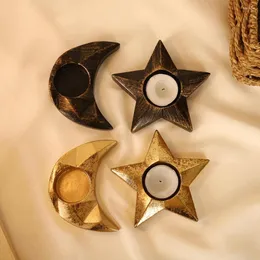 Candle Holders Resin Moon Star Tealight Holder Creative Craft Tabletop Statue Suitable For Office Wine Cooler Decor