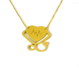 Anhänger Halsketten Fairladyhood EKG Stethoskop Halskette Gold Farbe Edelstahl Schmuck Für Ärzte Geschenk