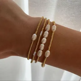 Strand Gold Stated Beaded Bracelets Miyuki Bracelets ręcznie robiona bransoletka na stretch urok dla kobiet nastolatka naturalna perła letnia biżuteria