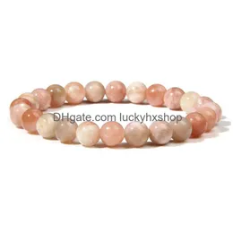 Bracciale in pietra naturale con perline da uomo 8 mm sole rotondo perline di cristallo di quarzo guarigione yoga per le donne braccialetti con consegna a goccia gioielli chakra Dhfvf