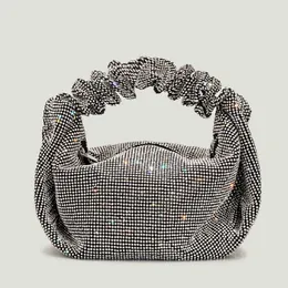 أكياس الكتف الفاخرة الماس Ruched Handle Women Hand Handbags Bag Evening Bag Rhinestones Mesh Lady Hand Party Small Tote Emples 2023 230426