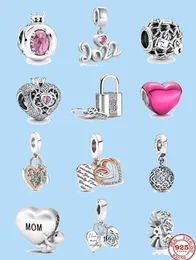 925 perline di fascino accessori adatti pandora charms gioielli gioielli regalo all'ingrosso lucchetto e chiave ciondola fascino rosa amore 088477