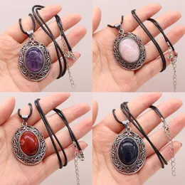 Pendant Necklaces Natural Stone Necklace Egg Shape Crystal Amethysts Malachite Fashion Pendants Reiki Heal Gift