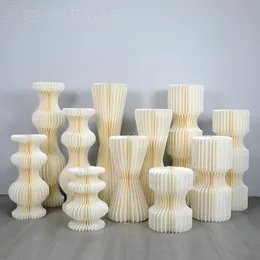 Creative Party Decoration White Paper Folding Dessert Table Cylinder Pillars Geometric Cake Rack Columns For Wedding Birthday Layout Site