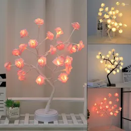 Nattlampor USB -batteridriven LED -bordslampa Rose Flower Bonsai Trees Garland Bedroom Decoration Christmas Home Decor