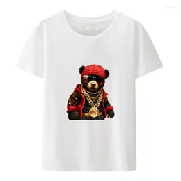 Men's T Shirts Bear With Gold Chain Y2k T-shirt Camisetas O-neck T-shirts Breathable Camisa Men Clothing Loose Hipster Pattern Koszulki