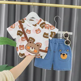 Clothing Sets Set Pakaian Musim Panas Bayi Laki laki 2023 Gaya Fashion Baru Bercetakan Beruang Baju Anak C Tampan 230516