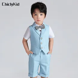 Одежда набор Baju Rompi Warna Solid Anak Laki Laki MusiM Panas Celana Pendek Gaun Formal Setelan Pakaian Pernikahan Seragam Kostum Tuksedo Balita 230516