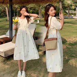 Maternity Dresses 8027# Summer Korean Fashion Maternity Long Dress Elegant A Line Slim Waist Loose Clothes for Pregnant Women Casual Pregnancy 230516