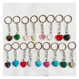Nyckelringar Mini Love Heart Stone Circle Chains Charms Keychains Healing Crystal Keyrings For Women Män Drop Leverans smycken DHGARDEN DHPFH