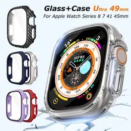 Apple Watch Case مقسّمة الألياف الزجاجية الفائقة 49 مم 41 45 مم 42 44 مم 44 ملم حالة مقاومة للماء الشفافة 6 5 4 س.