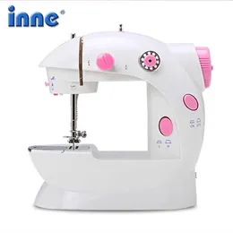 Machines INNE Sewing Machine Mini Manual Portable Assistant Household Electrec Straight Line Two Thread With Night Light Pedal DIY Clothe