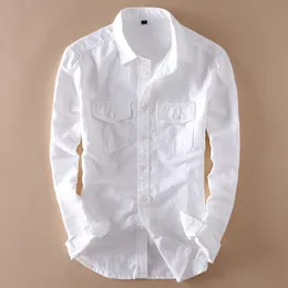 Męskie koszulki MARKA MARNE MENSKIE DŁUGO SŁUKACH Casual Linen Shirt Mens Social-Down kołnierzyk Slim 2 Pockets Solidne białe sukienki designerskie Koszule xxl 230516