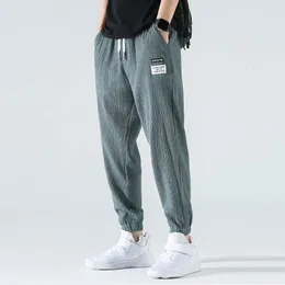 Men's Pants Oversized Breathable Ice Silk Nine-point Pants Men's Summer Thin Linen Loose Sweatpants Jogging Pants Men Korean Streetwear 230516