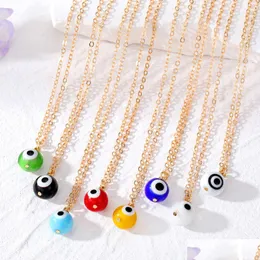 Pendant Necklaces Color Painting Metal Evil Eyes Mini Ball Lucky Turkish Blue Eye For Womens Jewelry Drop Delivery Pendants Dhgarden Dhjye