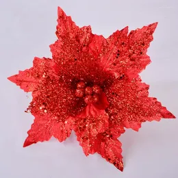 装飾的な花15pcs 11cm/16cm/27cmクリスマスフラワー高品質のクリスマス人工ゴールドシルバーツリーデコレーション