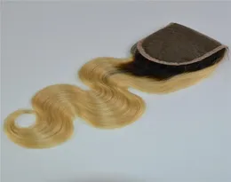 OMBRE 1B613 Dark Root Blonde Hair Peruvian Body Wave Hair Closure Part 4x4 Swiss Lace Closure 2651617
