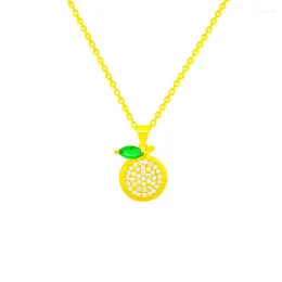 Pendant Necklaces Lemon Orange Apple Fruit Plant Zircon Chain Necklace Nimble Mother's Day Woman Wedding Family Friend Jewelry