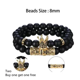 Beaded 2 Set Armband Matt Black Onyx 8mm Crown Men and Women Tattoo Personlighet Friendship Gift Armband Drop Leverans smycken DH2MU