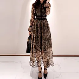 Dress 2020 Spring Elegant Sexy Women Vintage Lace Long Sleeve ONeck Robe Femme OL High Waist Casual Slim Party Dresses