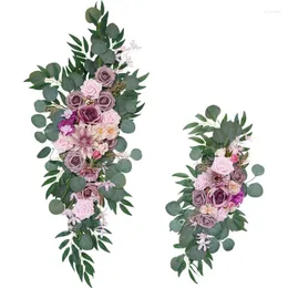 Dekorativa blommor Bean Paste Purple Artificial Rose Wedding Arch Flower Stage Backdrop Corner Arrangement Home Decore