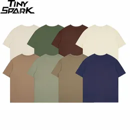 メンズTシャツKaus Polos Pria 2023 Katun 100 Streetwear Harajuku Tshirt Kasual Warna Solid Atasan Lengan Pendek Longgar Biru Hijau 230515