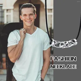 Pendant Necklaces Stylish Stainless Steel Hollow Tube For Men Male Gifts Jewelry With Black Rope Chain