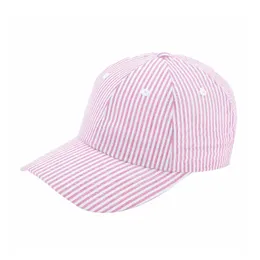 Chapéu de aniversário Seersucker 25 peças lote boné adulto GA Warehouse listras rosa chapéus DOMIL036