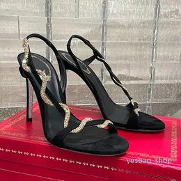 Rhinestone serpentine winding black high-heeled sandals anti velvet elegant sexy 9.5cm women's high heels banquet party shoes