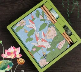 Vintage Office Stationery Notebook Set Chinse Style Sakura ve Fishi Serisi Şanslı Balık El Kitabı Renk Bant Çıkartma