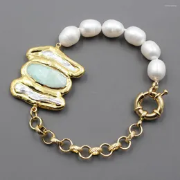 Strand Guaiguai Jewelry Jewelry Natural Green Amazonites Cultable White Rice Pearl Biwa Brealet Bracelet Vintage Style для леди