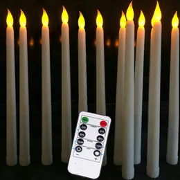 Pakiet świec o 12 żółty migoczące zdalne świece LED plastikowe bezchłotliwe zdalne stożkowe świece Bougie LED Dinner Candle for Party Decor 230515