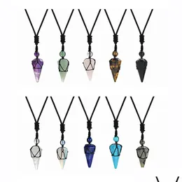 Pendant Necklaces Long Chain Hexagonal Point Pendants Healing Quartz Crystal Dowsing Pendums Reiki Chakra Yoga Cord Adjustable For W Dhpin