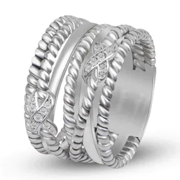 Två X Design Stack Ring for Women Men White Gold Plated Brass Twisted Ring Smycken