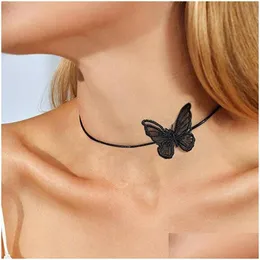 Chokers Bohemian Crystal Butterfly Choker Black Lace Beaded Pave Insect Charm Pendant Necklace For Women And Girls Drop Delivery Jew Dhxpv