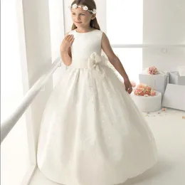 Sukienki dla dziewczynki z kości słoniowej Suknia balowa z długim rękawem koronkową muszkę z muszką księżniczki sukienka szata księżna enfant