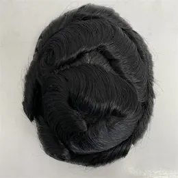 Malezya bakire insan saçı saç parçaları 8x10 #1 jet siyah renk 32mm dalga Hollywood mono toupee ön dantel ünitesi erkekler için