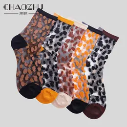 Calze Calze Chaozhu primavera estate calze di seta trasparenti di cristallo femminile sexy grano di leopardo moda casual traspirante calcetines mujer P230516