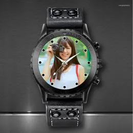 腕時計メンズカスタムロゴポークオーツ時計印刷時計画像クリエイティブユニークな時計diy wristwatch