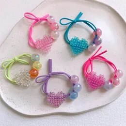 Summer New Fashion Cute Princess Children's Ponytail Hair Accessories Korean Sweet Girl Cute Candy Color Love Beads Hair Ring