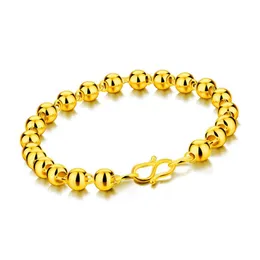 Kontrakterad gyllene charm pärlstav kvinnor mode kvinna guld runda pärla armband charmiga dam smycken hela handen catenary Bangle294s