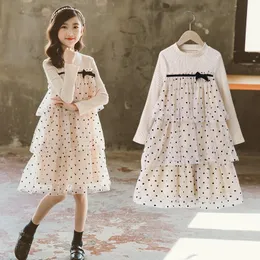 Mädchen Kleider Mädchen 2023 Koreanische Sommer Frühling Teenager Kinder Mädchen Kleidung Mesh Geschichteten Kleid Polka Dots Splicing 4 5 6 7 8 9 10 11 12 Jahre