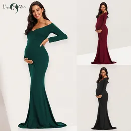 Maternity Dresses Pink Off Shoulder Long Sleeve Maternity Dresses Fitted Sheath Pregnancy Dress Po Shoot Vestidos de fiesta de noche 230516