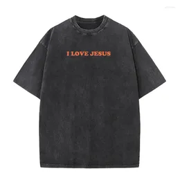 メンズTシャツ私はイエスの手紙を愛するかわいいプリント男性ファッションルーズTシャツカジュアルOネックスポーツウェアヴィンテージコットンメンズティー衣類
