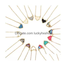 Naszyjniki wiszące Nowe walentynki Prezent Faux Glitter Abalone Stone Mały serce w kształcie żywicy 3D Mini Love Druzy For Women Pendant DHM7D