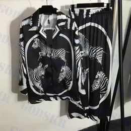 Camisas estampadas de zebra calças de duas peças Polo de manga longa Camisadas de cintura alta Moda Pijamas de Moda