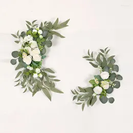 Dekorativa blommor 2 uppsättningar bröllop välkomstskylt brädet dekor blommor konstgjord rose girland vägg häng blommor arrangemang julfest hem